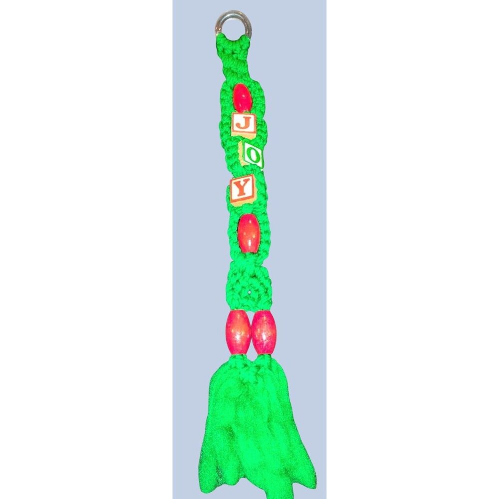 Handcrafted Macrame JOY Decor With Red Beads & Tassels - 23"×3"